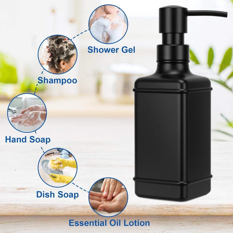 UHEY HOME Glass Soap Dispenser Bathroom, 10.6oz Refillable Liquid Hand