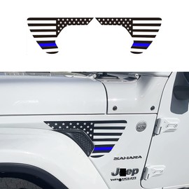 Zxiaochun Side Fender Vent American Flag Decals Precut Matte Black USA Flag Vinyl Sticker for Jeep Wrangler JL JLU 2018-2022 2023 2024 and Gladiator JT 2020-2022 2023 2024 (Blue Line)