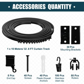 Jetec Curved Ceiling Curtain Track 10 m/ 32.8 ft Bendable Mount for Curtain Rail Bunk Bed Bay Window Room Divider Flexible Straight (Black)