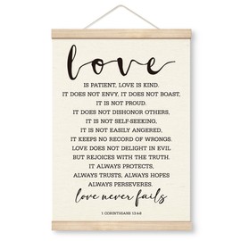 Yxadu Christian Canvas Poster, 'Love is Patient, Love is Kind' - 1 Corinthians 13:4-8, Wood Hanger for Wedding Anniversary & Valentine's Day Gift