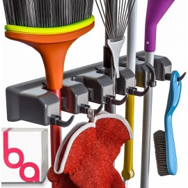 Berry Ave EXTRA GRIP Mop & Broom Holder Wall Mount - Wall Hanging Garden Tool