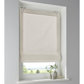 Stig Roman Blind Made of 100% Cotton in Natural Plain Colour, Opaque, No Drilling Required, with Window Hooks, Width 60 x Height 140 cm