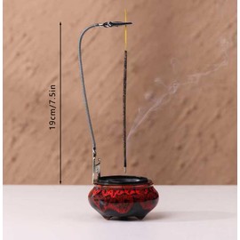 LamDawn Incense Burner with Calabash Incense Stick Holder - Porcelain Charcoal Censer for Use with Resin Granular Powder Cone or Coil Incense (Fambe Red)