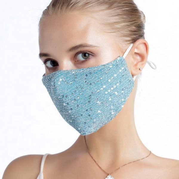 Fashion Sequin Glitter Cotton Masks for Women Filter Pocket and Filter Included | Glamour Masks (Light Turquoise)