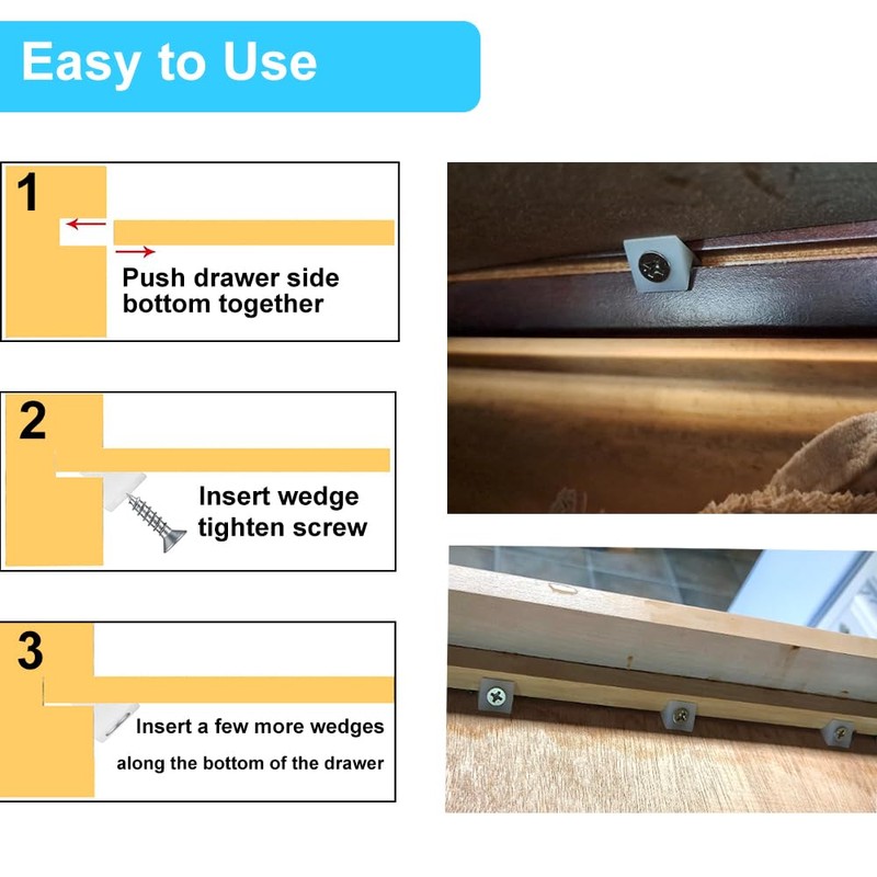 100 Pack Drawer Wedges with Screws - Furniture Chest Drawer