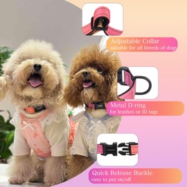 PUKAKO Reflective Dog Collar, Adjustable Soft Neoprene Padded Nylon Pet Collars with Buckle for Small Medium Large Dogs Girl, Pink Gradient, M