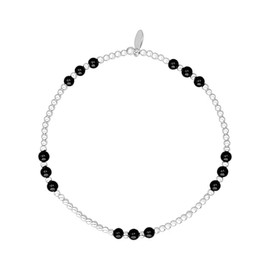 Silverly Sterling Silver Onyx Stretch Bracelet - Stacking Ball Beaded Elastic Bracelets for Women - Round Black Gemstone Bead Design - Boho July Birthstone Gift - 925 Silver Jewellery