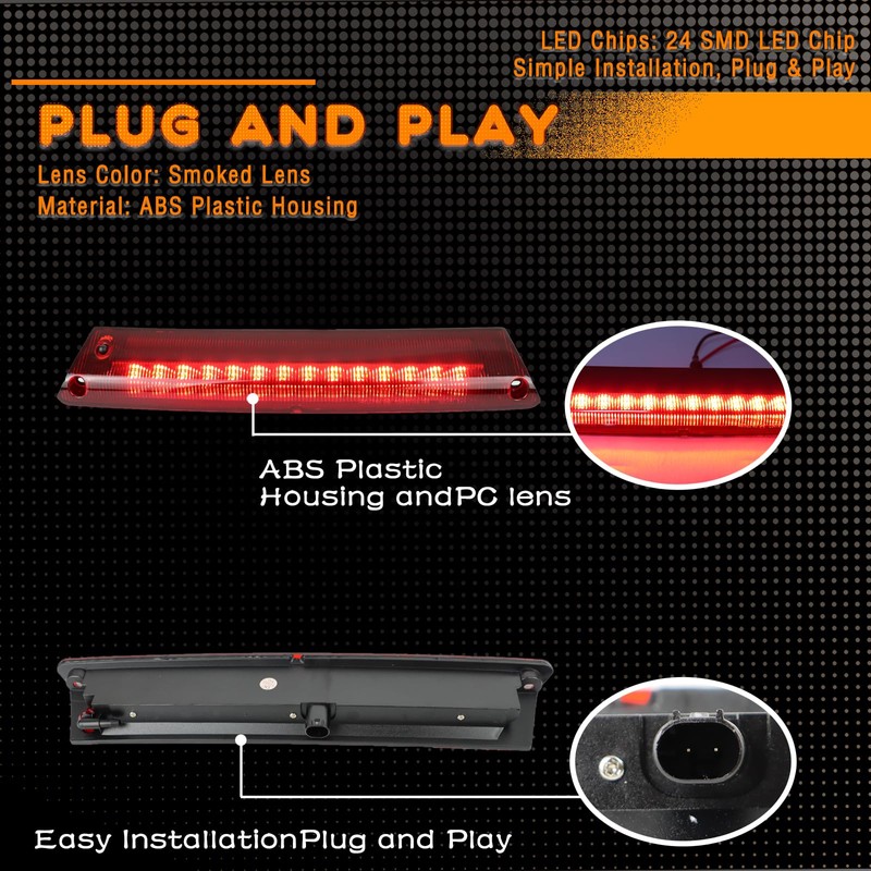 ZDEERAOTO Smoked Full LED 3rd Third Brake Light Replacement for