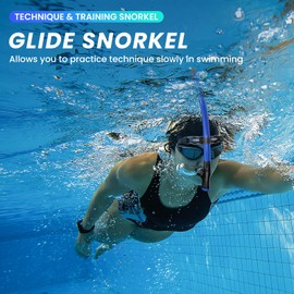 Swimmer's Snorkel for Lap Swimming, Adult Snorkeling Gear Swim Training, Center-Mount Silicone Mouthpiece One-Way Purge Valve in Pool and Open Water
