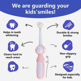 LCKAE 2PCS Astronaut Kids Toothbrush | Soft Bristle Toothbrushes for Kids | Ages 3-10 | BPA-Free (Pink)