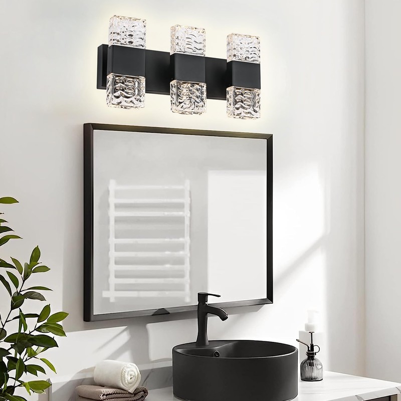 MELUCEE Modern LED Bathroom Lights Over Mirror 24W Dimmable Crystal