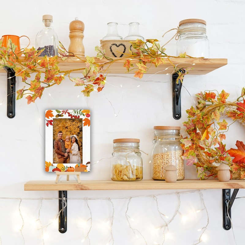 ONDTOM Fall Picture Frame 4x6, Pumpkin &Maple Leaves Design, Rustic
