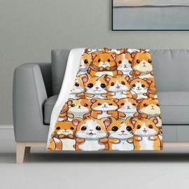 CaomeiWu Hamster Blanket for Human, 60" x 50" Flannel Cute Hamsters Themed Stuffed Animal White Throw, Soft Nap Throw Blanket for Home, Office for Boys Girls Women Hamster Lovers Gifts