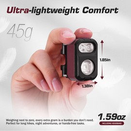 EverBrite Rechargeable LED Headlamp, 45g Only Ultra-Light with Hat Clip, IP67 Waterproof, White/Red/Green Light, 7 Modes for Camping, Running and Backpacking-Purple