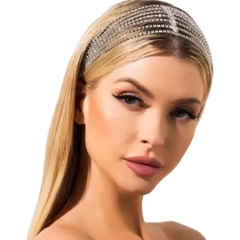 Brides Rhinestone Elastic Head Chain Tassel Head Accessories Hair Chain Crystal Headband Headpiece Hair Accessories for Women Brides Costume (Gold)