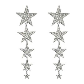 Star Tassel Earrings, Shooting Star Dangle Earrings for Women, Bohemian Star Fringe Earrings, Sparkling Star Statement Earrings Boho Jewelry, Lucky Star Drop Earrings(Silver)