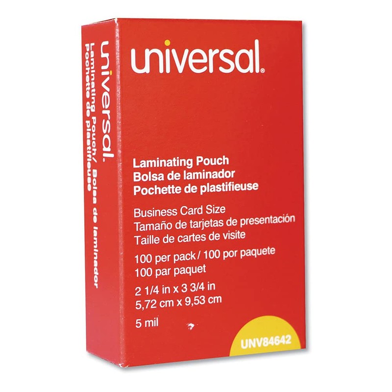 Universal UNV84642 100 per Box Clear Laminating Pouches, 2 1/4-Inch