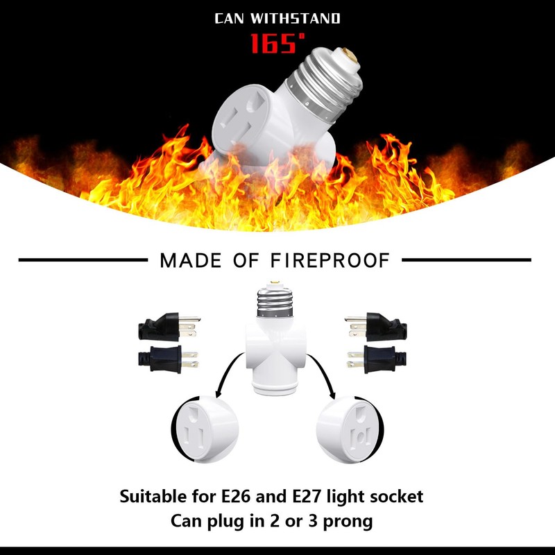 Light Socket Adapter, Convert E26 Light Socket to 3-Prong Outlet