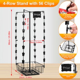 GADFISH GADFISH Chip Rack Display Stand with Basket, 4-Row 56 Clips Snack Retail Display Rack, 360 Rotation Black Chip Holder Candy Display Rack Organizer for Pantry, Party, Countertop, Concession Stand