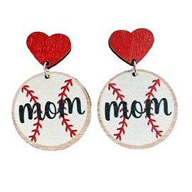 Retro Sports Game Ball Earrings for Women Heart Wooden Dangle Earrings Lightweight Baseball Basketball Football Rugby Volleyball Earrings Sports Fans Jewelry -Style 6