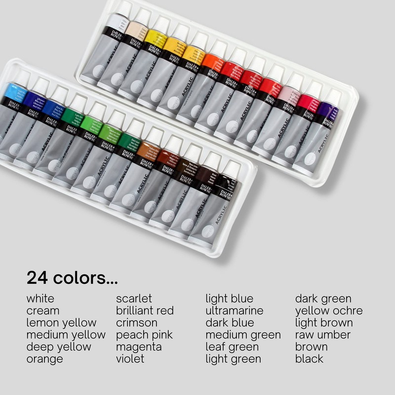 Daler-Rowney Simply Acrylic Paint Set, 24 Assorted Colours, Ideal for
