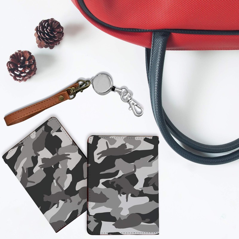 Pretimo Pass Case, Commuter Passcase, Reel, Cute, Cat, Camouflage, Black,