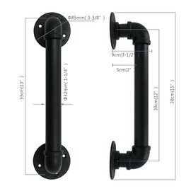 FOYO Set of 2 Industrial Pipe Door Pull Handle, Grab Bar, Towel Bar, Antique Rustic Cast Iron Handrail - Matte Black, 1-1/4"Diameter Pipe, 15 Inch