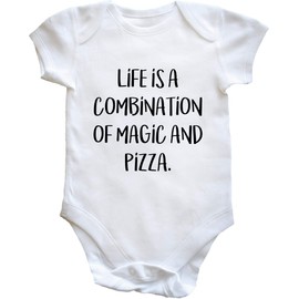 Hippowarehouse Life is A Combination of Magic and Pizza Baby Vest Bodysuit (Short Sleeve) Boys Girls White