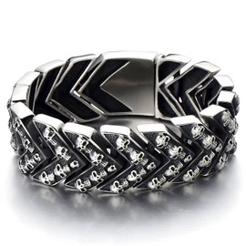 COOLSTEELANDBEYOND Gothic Retro Style Mens Large Stainless Steel Link Chain Bracelet with Skulls