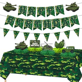 Camo Birthday Party Decorations Camouflage Party Decoration Include Camo Happy Birthday Banner Military Theme Honeycomb Centerpieces Camo Tablecloth for Boys Girls Army Birthday Party Supplies