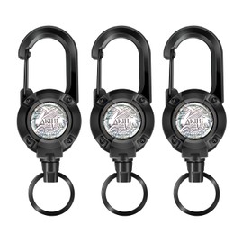 Carabiner Pin-on Reel Fishing Set of Three Carabiner On Reel Wire Cord Key Reel