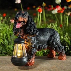 Garden Dog Statues Outdoor Decor, Solar Lights Outdoor Cocker Spaniel Figurine Garden Decorations Solar Dog Ornaments for Patio, Lawn, Yard Art Decoration, Housewarming Garden Gift