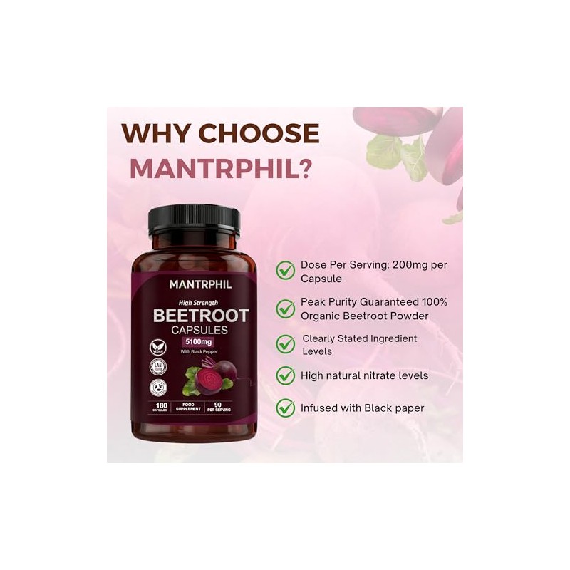 Beetroot Capsules 5100mg – High Strength Beetroot Supplement with Black