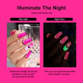 RARJSM Glow in The Dark Gel Nail Polish Hot Pink Gel Polish Glow in Dark Gel Polish Luminous Gel Nail Polish Soak off U V/LED Cured Nail Art Manicure 1PCS 15ml for Salon DIY at Home
