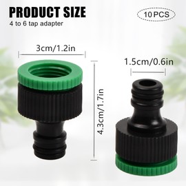 Dokeno Garden Tap Connector 1/2 Inch and 3/4 Inch BSP 2-in-1 Gardena Tap Connector Plastic Hose Connector for Taps with Thread Pack of 10