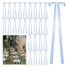 Ansberta 24 Pcs Large Wedding Blue Ribbon Bows for Wedding Chairs Decorative Ribbon Sashes for Pew Back Elegant Ceremony Ribbons for Bridal Shower Banquet Marriage Ceremony