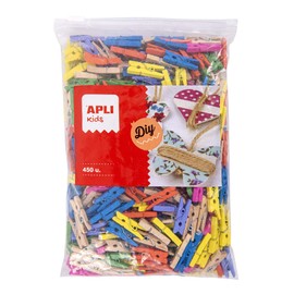 APLI Kids 17449 Mini Wooden Pegs for Crafts, Assorted Colours, 450 and Maxi Format