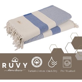 Ruvy Home Basics 2 Pack Turkish Beach Towels – Oversized Quick-Dry Bath Towels (40 x 72 Inches) – 100% Cotton Large Towels for Pool, Yoga, Travel, Camping Essentials, and Bathroom Decor - Navy