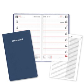 Sekunda Weekly Pocket Calendar for the Year 2024 Pocket Planner in Red with Address Book and PVC Cover in Blue Made in Germany