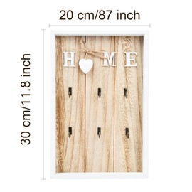 Volumoon Wooden Key Holder, Wall-Mounted Key Rack with 6 Hooks, Key Hooks Wall Mounted, Creative Wooden Key Box, Key Hangers for Living Room, Kitchen, Office (20x30cm)
