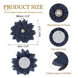 PATIKIL 2.4" Fabric Brooches Flowers, 10 Pcs Fabric Flowers for Brooch Pin Sewing Fabric Appliques Headband Embellishments with a Pearl for DIY Craft Wedding Decor, Navy Blue