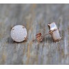White Druzy Gemstone Rose Gold Prong Stud Earrings- Real Druzy-10mm-