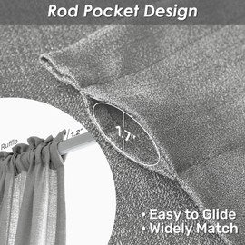 Melodieux Silver Grey Semi Sheer Curtains 108 Inches Long for Living Room Bedroom, Extra Long Linen Look Rustic Light Filtering Shiny Sheer Drapes Curtains Rod Pocket, 52" W x 108" L, 2 Panels