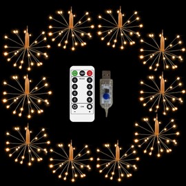 Dreamworth 10 Pcs Total 200 LED Firework Copper Wire Lights, Fairy Twinkle Lights USB String Lights 8 Modes with Remote Control Starburst Lights for Christmas, Bedroom, Corridor Patio, Wedding