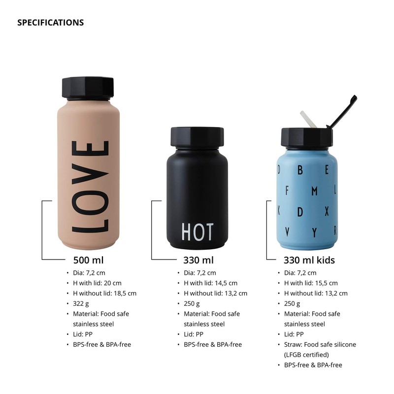 Design Letters Personal Thermo Flask/Insulated Hot Cold Drinks Bottle -