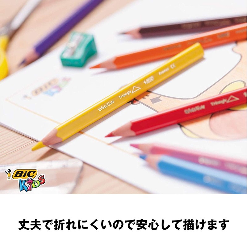 Bicジャパン ビックキッズ 色鉛筆 12色 三角軸 鉛筆削り付 BKEVOTRI12E