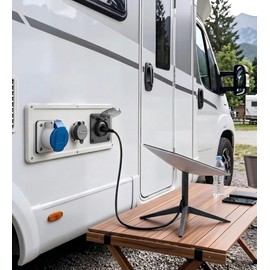 IQMaoGo Waterproof Wall Socket Passthrough for Starlink Mini, Includes 18AWG Pigtail Kit, Aluminum DC 5.5 x 2.1 Female Power Connector Outlet/Port for RV Campervan, Caravan (Square)