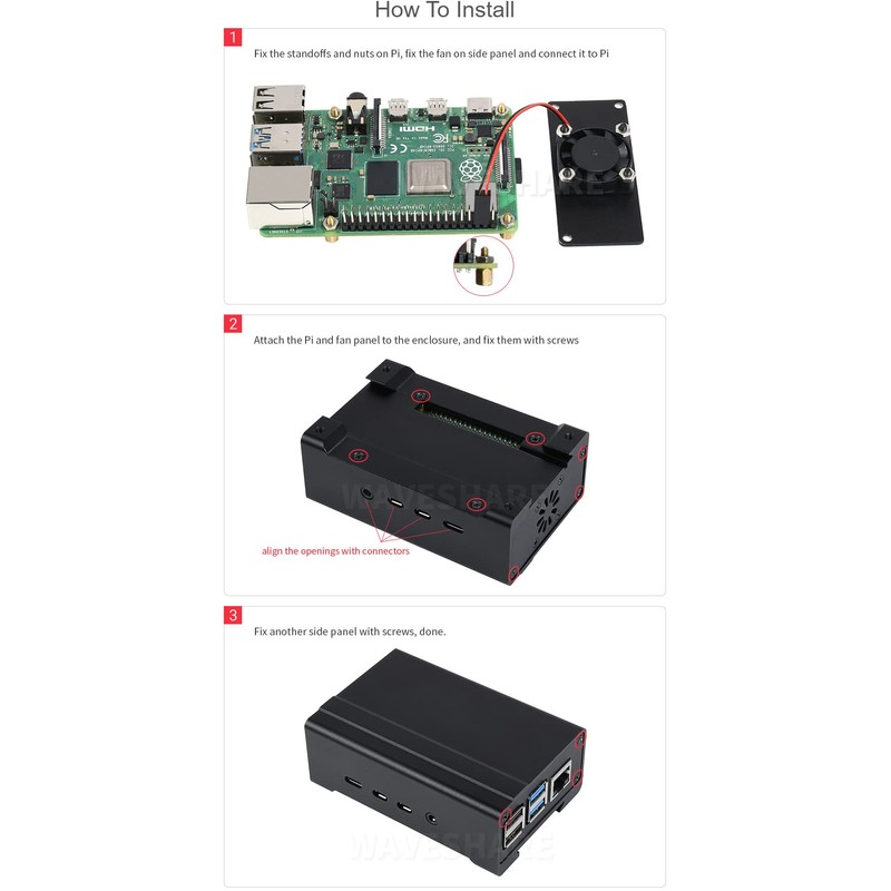 Waveshare DIN Rail Aluminum Case for Raspberry Pi 4 with