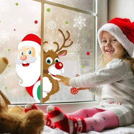 Christmas Window Clings Removable Wall Stickers Cute Santa Christmas Tree Static PVC Stickers for Christmas Home/Shop/Party Window Decorations (F 2PCS 30cmx90cm)