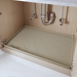 Vangostella Heavy Duty Silicone Under Sink Mats for Kitchen Waterproof 34" x 19", Extra Thick Under Sink Rubber Mat Drip Tray, Raised Edge Under Sink Liner,Prevent Drips, Leaks, Spills,Brown